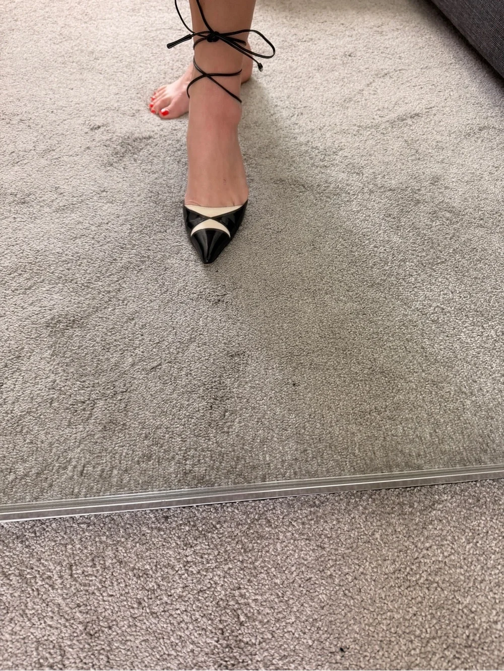 Vintage CHANEL Black and White Pointed Lace-Up Pumps
